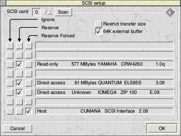 SCSI configuration window